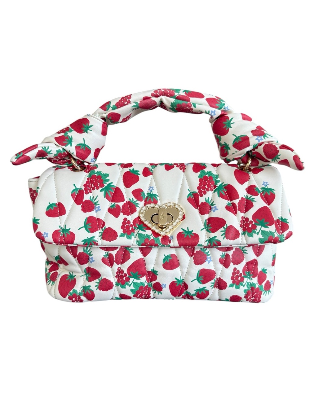 Betsey Johnson Strawberry Berry Print Crossbody Shoulder Bag Bow Chain Purse